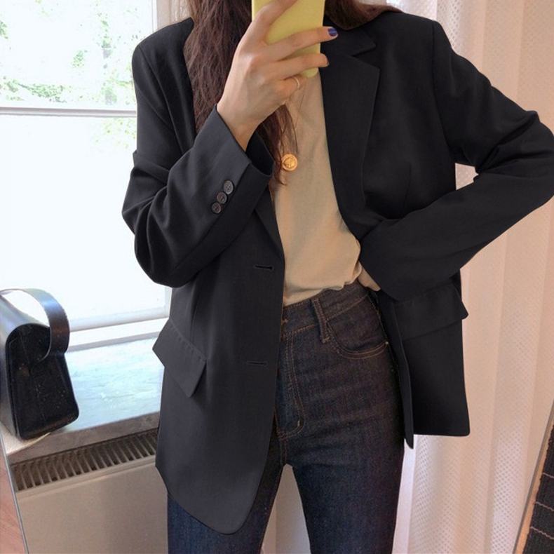 Áo Khoác Blazer Màu Đen Phong Cách Hàn Quốc Thời Trang Mùa Đông Cho Nữ Vest