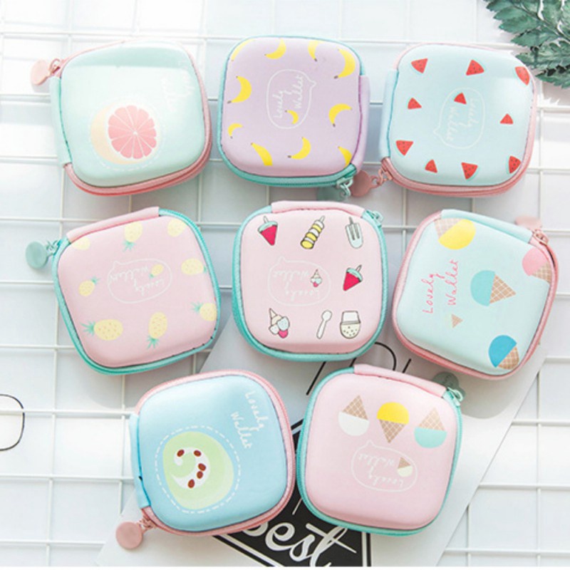 Túi Đựng Tai Nghe Dây Cáp USB Hình Vuông In Họa Tiết Trái Cây Dễ Thương