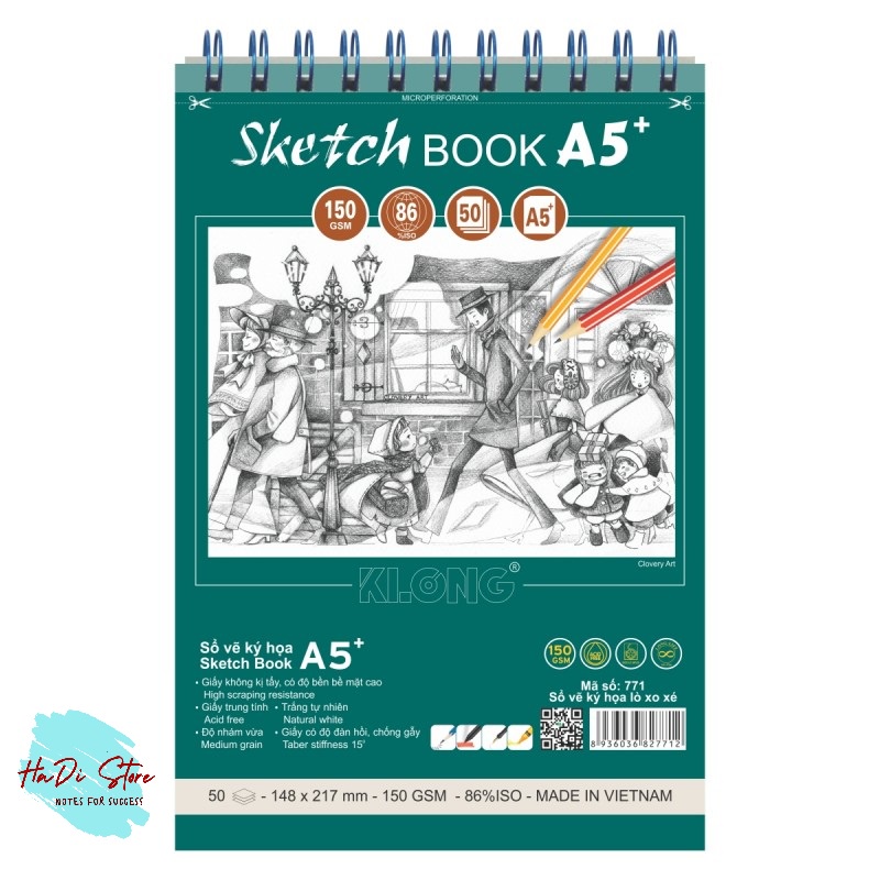 [HADI] KLONG Sổ vẽ lò xo ký họa Sketch Book size A5 - 50 tờ (MS:771)