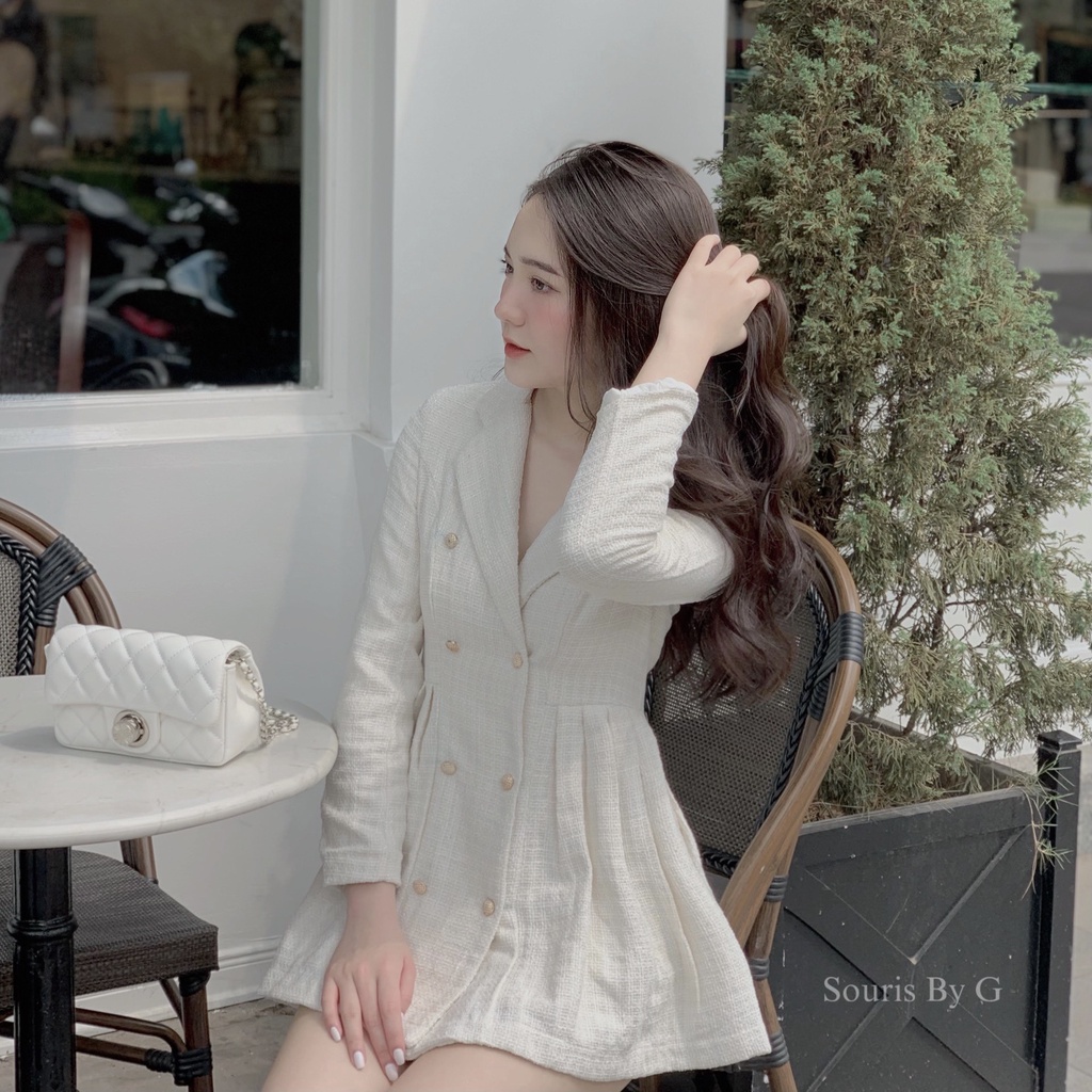 Áo blazer nữ xếp ly dáng xoè Eudora dài tay Souris By G