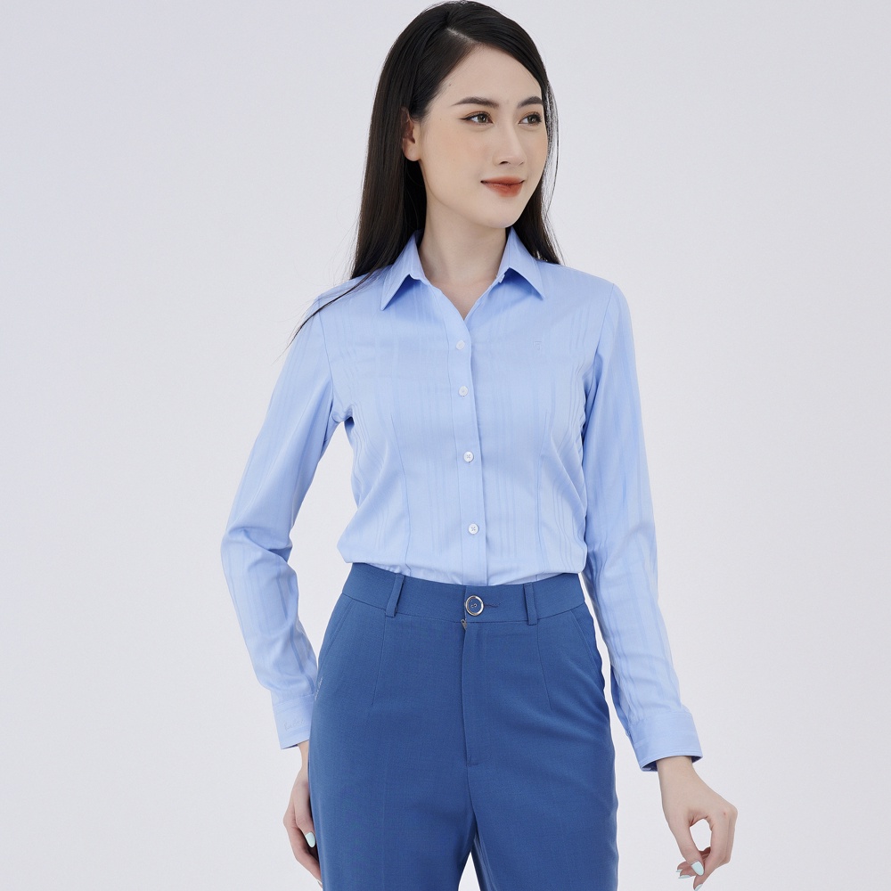 Áo sơ mi nữ Thái Hòa Shop tay dài vải co giãn họa tiết sọc thẳng 9037 - 6 MÀU SẮC