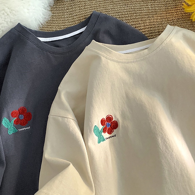 Áo thun SUXI cotton cổ tròn ngắn tay dáng rộng in họa tiết thời trang mùa hè