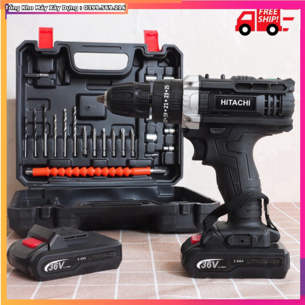 HOT ƯU ĐÃI Máy khoan Hitachi 36V phụ kiện 24 chi tiết - Có búa khoan tường + Bộ phụ kiện 24 chi tiết - khoan tường  HỖ T