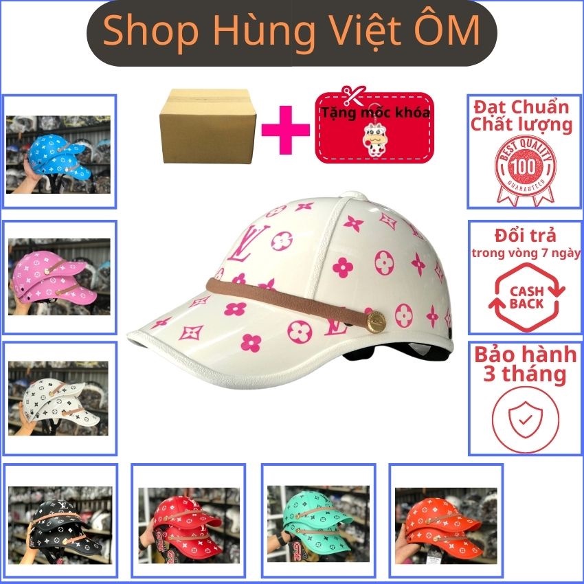 Mũ bảo hiểm lưỡi trai cho nữ LV cao cấp, thời trang nhiều màu khoét lổ búi tóc. Nón bảo hiểm lưỡi trai LV cho nữ hot hot