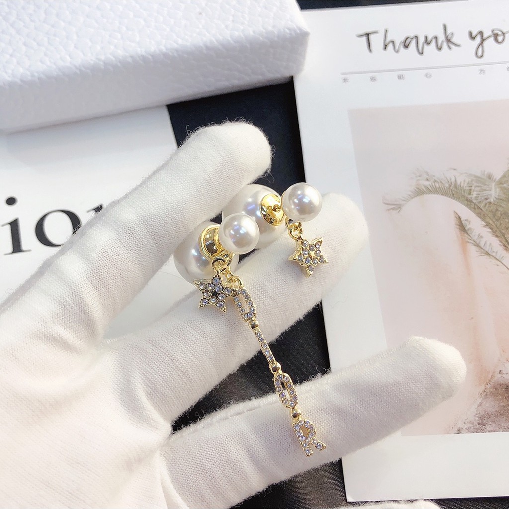 DIOR Cặp Bông Tai Thời Trang Bằng Hợp Kim Có Đính Đá Đầy Cá Tính