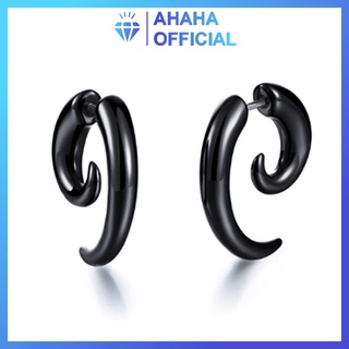 Bông tai nam inox sừng trâu ahaha.official màu đen PTLTNA147