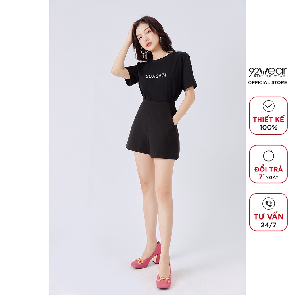 Quần short nữ 92WEAR thiết kế sooc cạp cao khóa liền sườn SVW1150