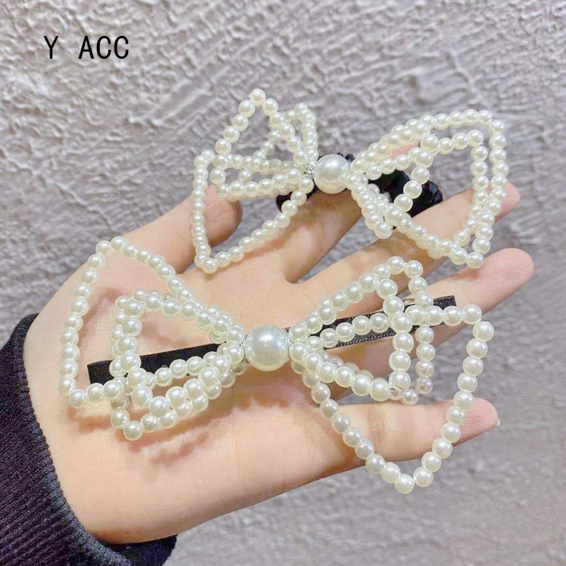 Kẹp Tóc Hình Nơ Đính Ngọc Trai Phong Cách Hàn Quốc Xinh Xắn Cho Nữ