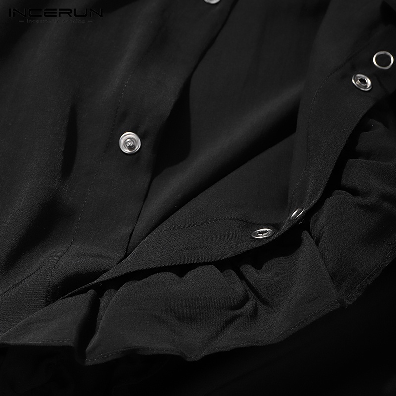 Áo sơ mi INCERUN tay dài phối bèo và nút phong cách Hàn Quốc thời trang cho nam