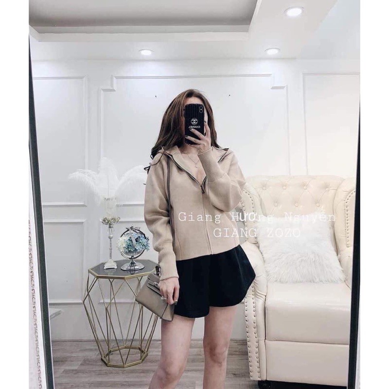 Áo khoác dạ ép có mũ kéo khoá màu kem | BigBuy360 - bigbuy360.vn