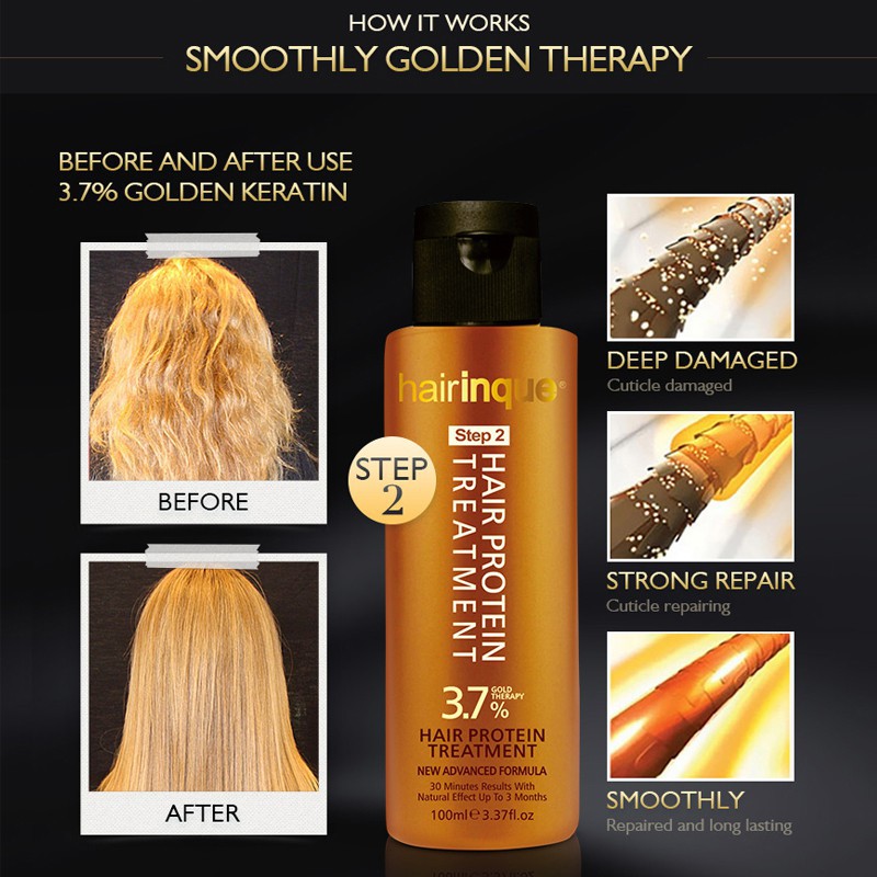 Bộ sản phẩm chăm sóc tóc Hairinque chứa vàng 24K và Keratin 3.7% cao cấp 300ml
