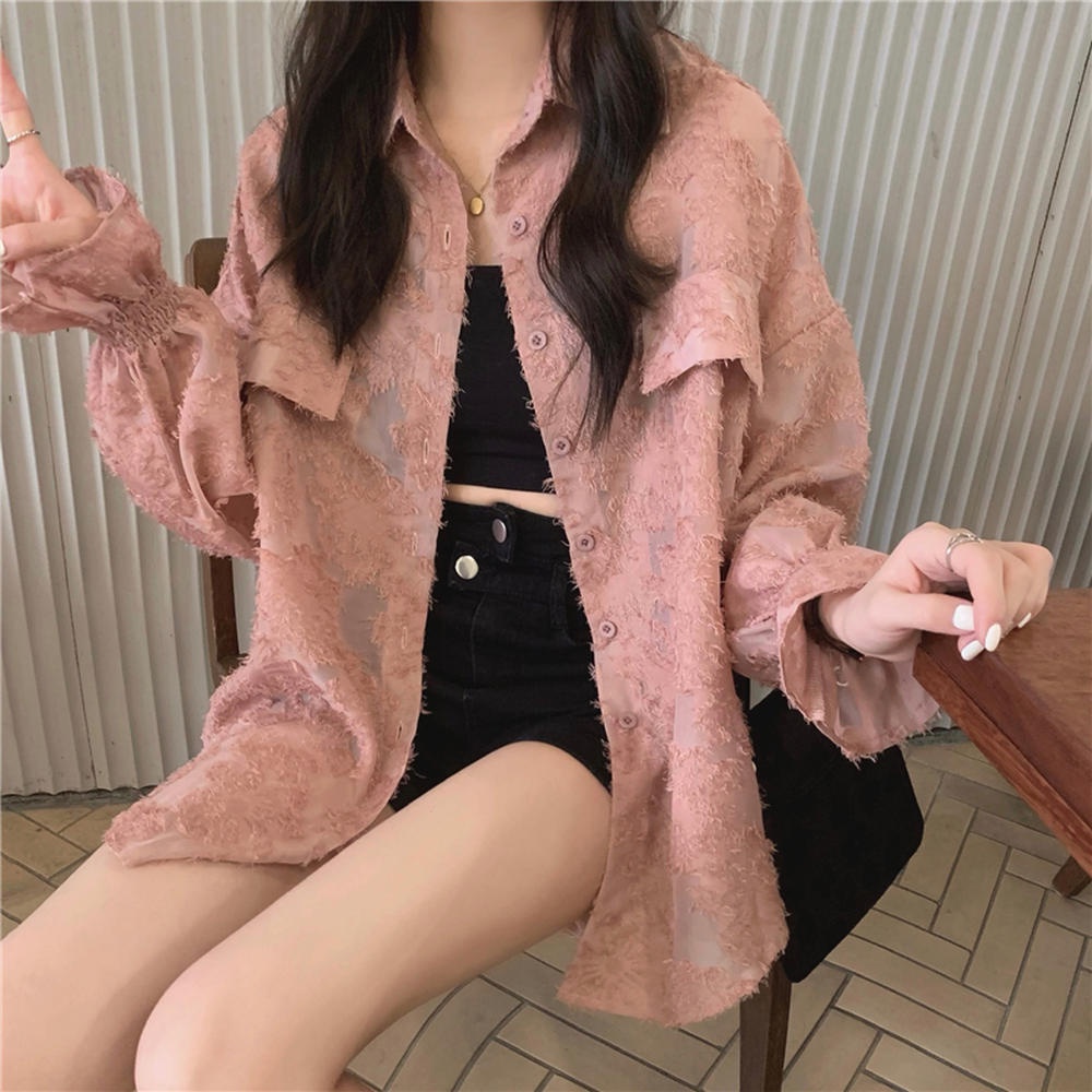 Áo Sơ Mi Tay Dài Dáng Rộng Phối Ren Thời Trang Mới 50454