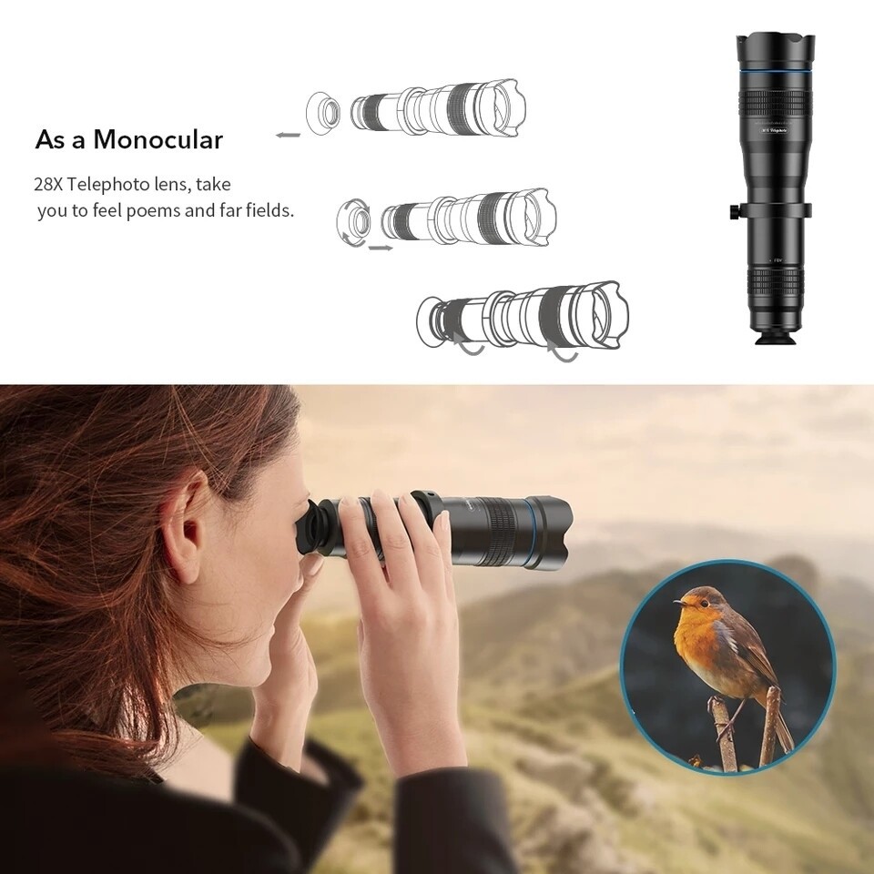 Bộ ống kính apexel 36x super tele zoom lens cho điện thoại - Tặng kèm Tripod