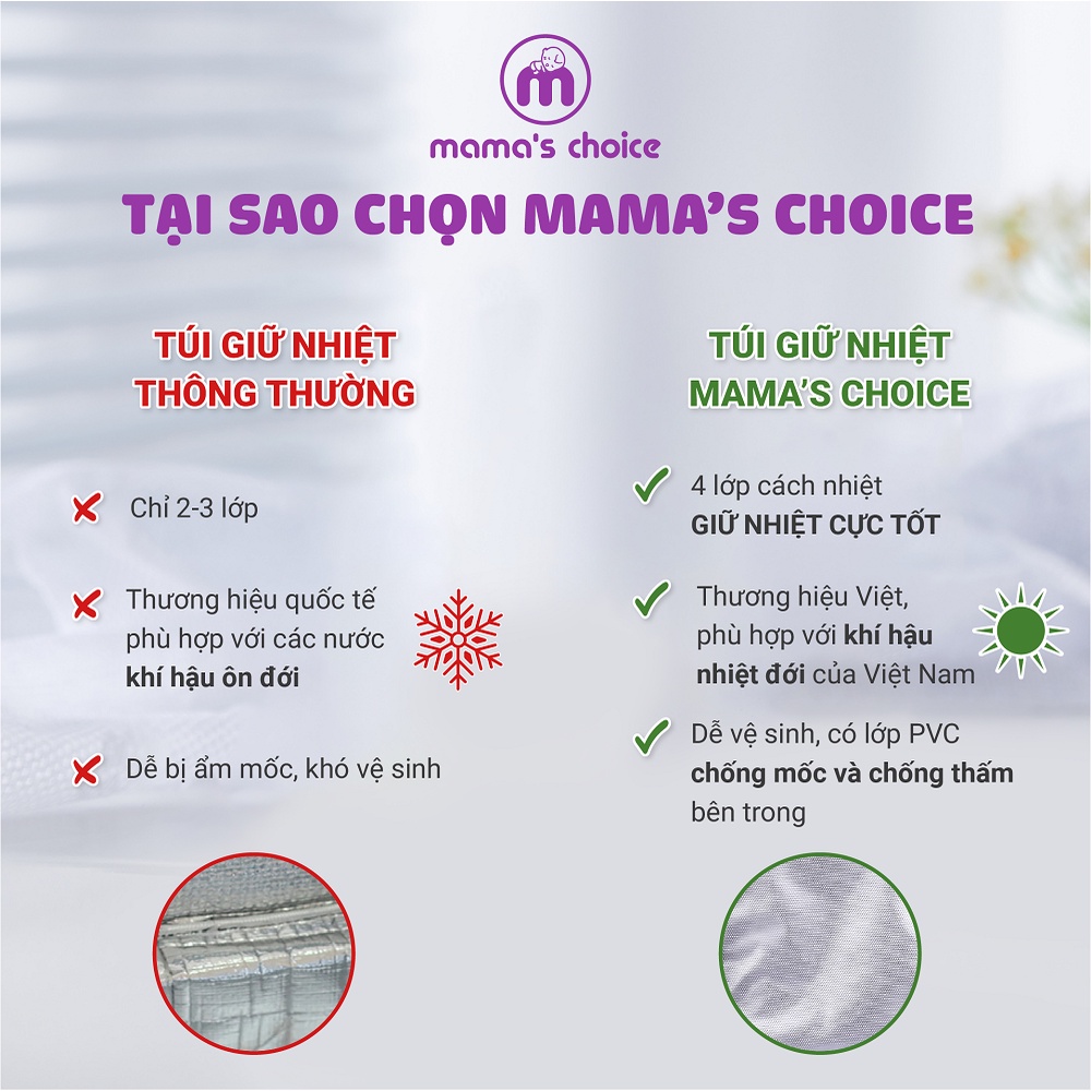 Túi giữ nhiệt Mama’s Choice, 4 lớp dày dặn, giữ lạnh và bảo quản sữa mẹ đến 14 giờ