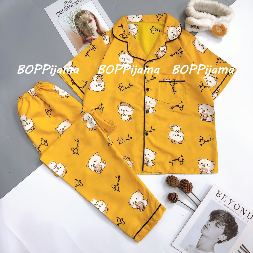 Đồ Ngủ Nữ Pijama Tay Ngắn Quần Dài HATIBO, Bộ Pizama Vải Kate Thái Loại 1 Mặc Nhà Thu Đông | BigBuy360 - bigbuy360.vn