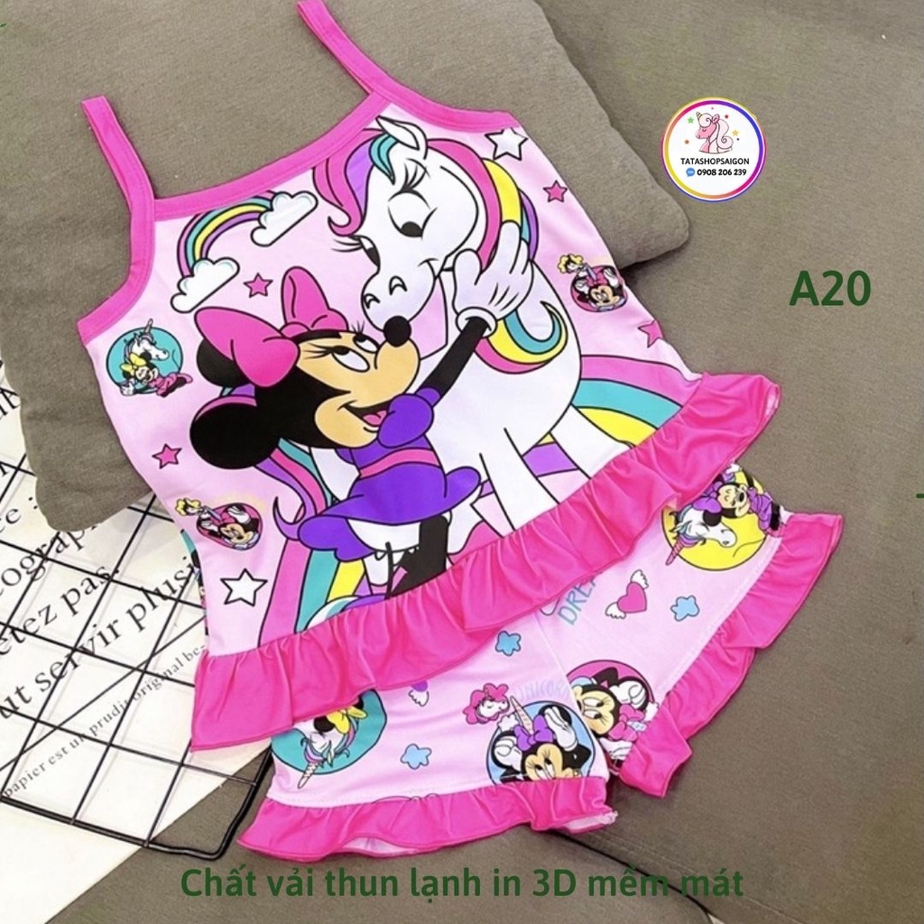 Đồ bộ hè cho bé gái hai dây 3D thun lạnh in hoạt hình kitty pony công chúa size đại 20 đến 40kg A20