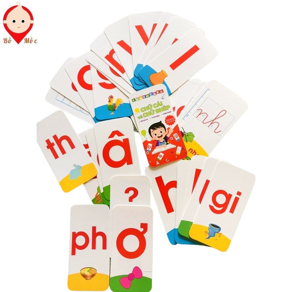 Bộ Thẻ Flash Card 40 Thẻ Chữ Cái Và Chữ Ghép Giúp Bé Tư Duy Ngôn Ngữ, Phát Triển Trí Não - Shop Bố Mốc