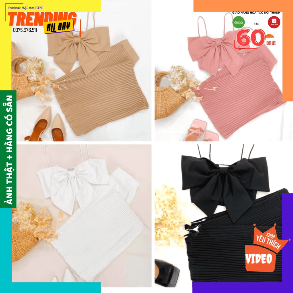 [GIẢM 10K] Set ÁO NƠ HAI DÂY QUẦN ỐNG RỘNG DẬP LY 3 màu ĐEN-TRẮNG-NÂU | BigBuy360 - bigbuy360.vn