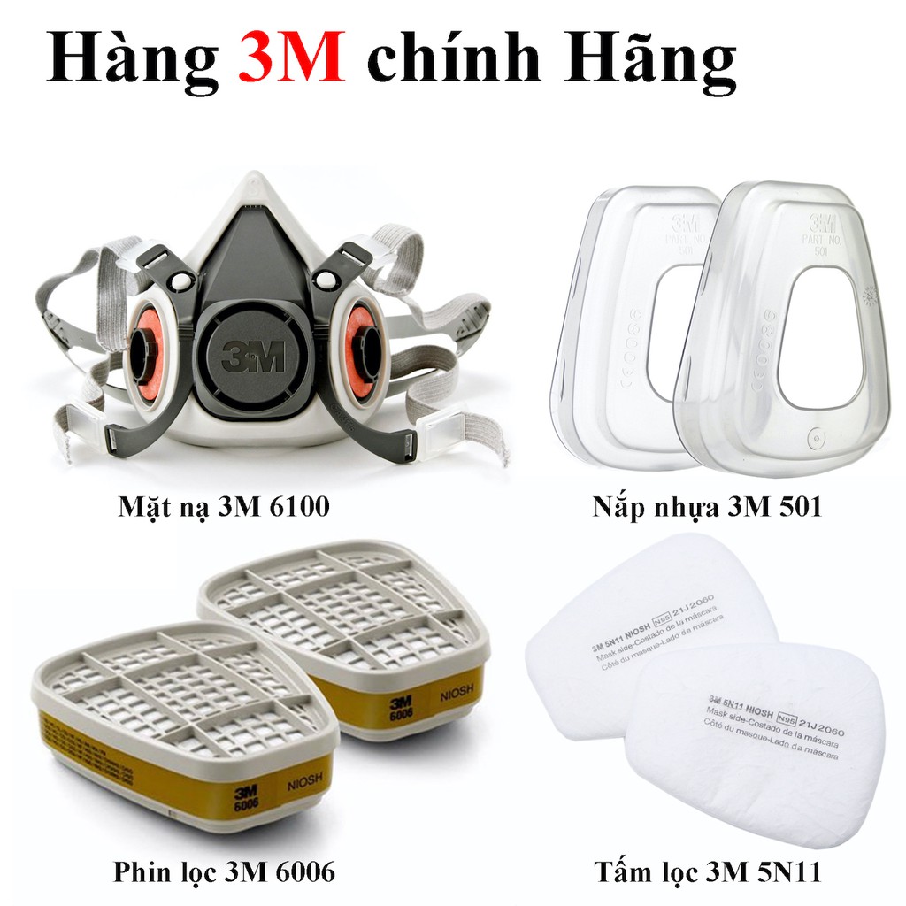 Mặt nạ phòng độc 3M 6200 kết hợp phin lọc 3M 6006 và phụ kiện, lọc bụi siêu mịn, chống sơn, lọc hóa chất-Bảo Hộ Thinksaf