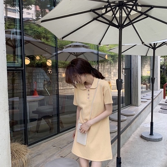 Đầm dệt kim ZHELIHANGFEI dáng suông tay cộc mùa hè phong cách Hong Kong thời trang 2022 mới