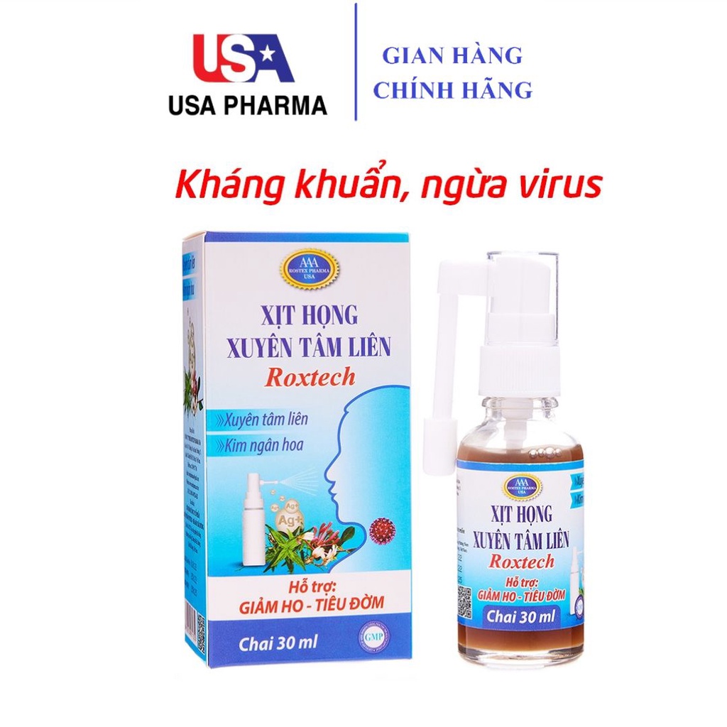Xịt họng Xuyên tâm liên, gừng ngừa vi khuẩn, giảm cám cúm, ho, đau rát cổ họng - 30ml