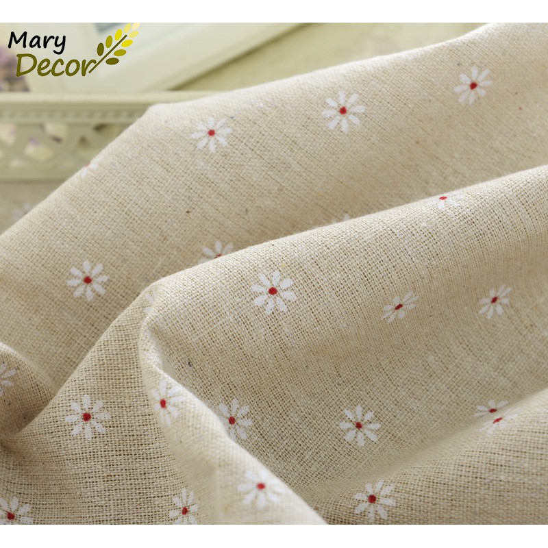 Khăn trải bàn tròn, chữ nhật, oval vải bố linen trang trí nhà cửa giá tốt - Hoa cúc trắng KB-I02