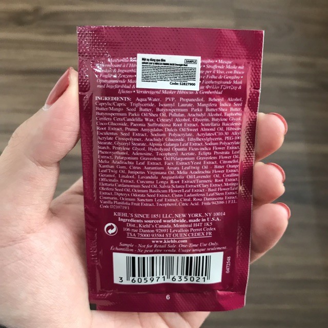 Gói mặt nạ ngủ chống lão hoá Kiehl’s Ginger Leaf & Hibiscus Firming Mask Sample 2ml