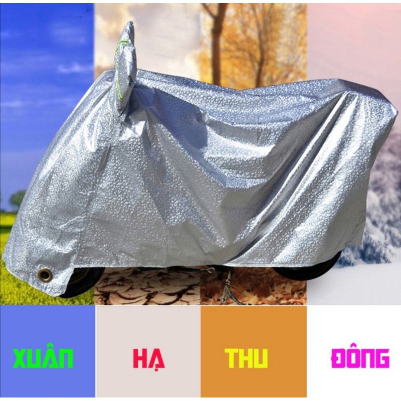 Bạt phủ trùm xe máy 2 tai. Loại dày xịn 2 lớp. Màu bạc phản quang.