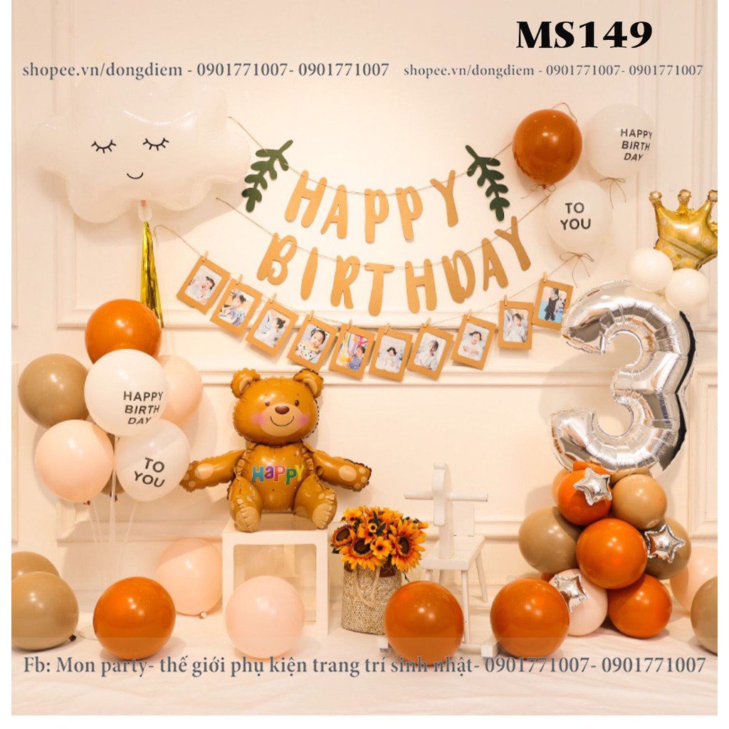 Set bóng sinh nhật hàn quốc mẫu mới, phụ kiện trang trí sinh nhật giá rẻ, tặng kèm phụ kiện trang trí như mẫu