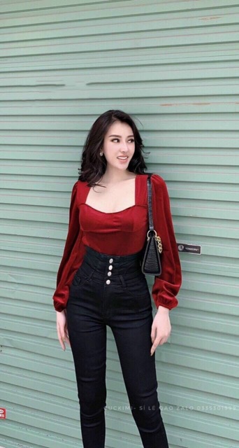 Áo nhung tay dài croptop