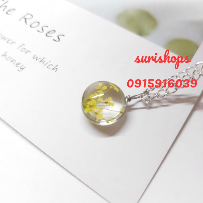 Dây chuyền hoa khô tự nhiên, dây chuyền mặt thủy tinh ép hoa khô