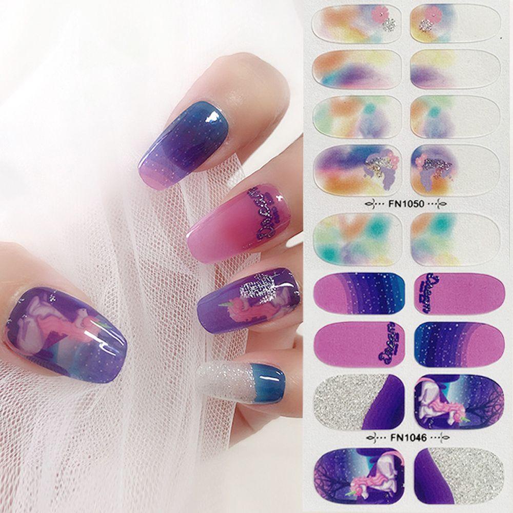 QQMALL Miếng Dán Móng Tay Tự Dính Nhiều Màu Sắc Chống Nước Họa Tiết Hoạt Hình