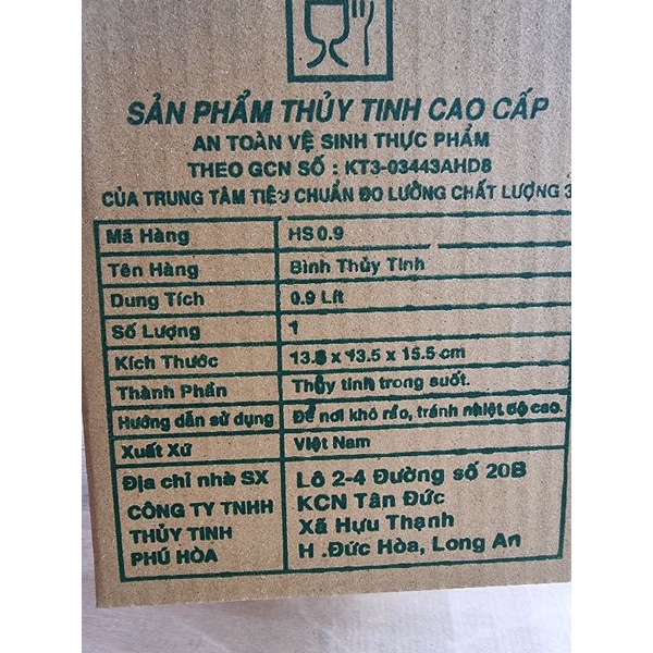 Bình Thủy Tinh Ngâm Rượu 0.9 Lít Phú Hòa