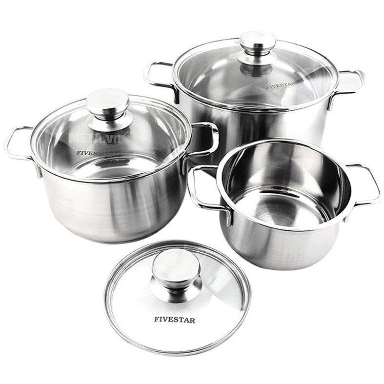 Bộ 3 nồi Fivestar inox nắp kính dành cho bếp từ - Alo Bếp Xinh