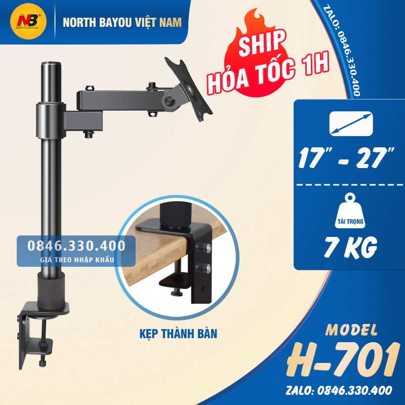 HW701 / Giá Treo Màn Hình Arm Monitor i-Braket 17 - 27 Inch - Tay 20cm - Xoay Màn 360 Độ [ Rẻ Hơn NB F80 ]