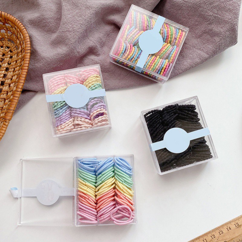 Set 100 dây cột tóc co giãn màu kẹo sặc sỡ đáng yêu