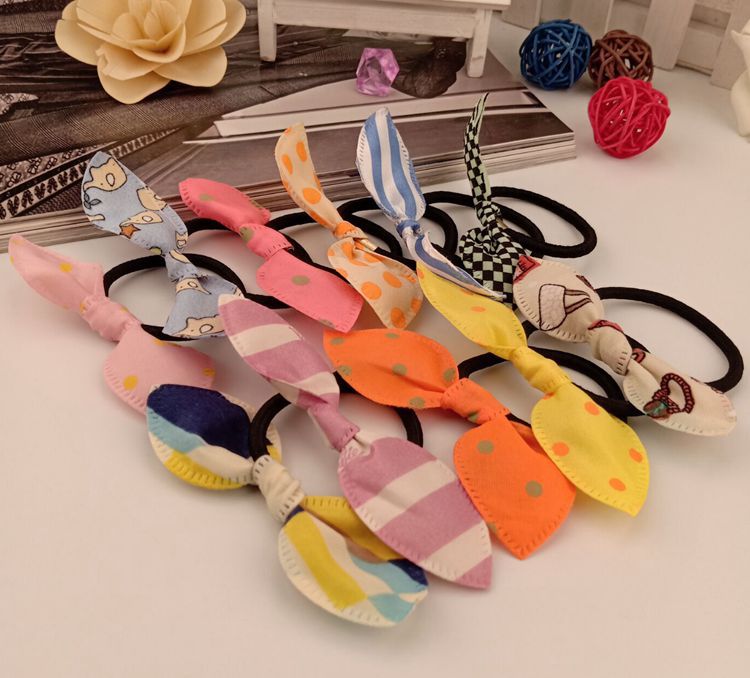 Set 10 Dây Thun Buộc Tóc Hình Tai Thỏ Đáng Yêu Cho Bé Gái