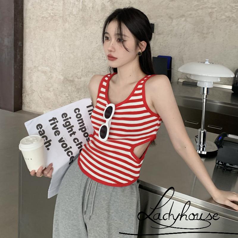 Áo Croptop Sát Nách Cổ Tròn Họa Tiết Kẻ Sọc Thời Trang Mùa Hè Cho Nữ