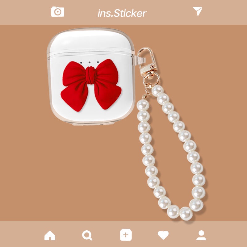 Vỏ Bảo Vệ Hộp Sạc Tai Nghe Havit I97 Mềm Đính Nơ Và Ngọc Trai