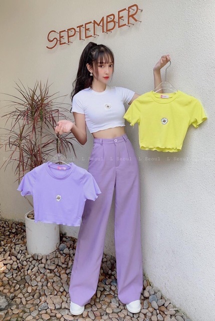 ❤Áo Croptop Biên Thuê Hoa Mặt Cười Siêu Hot❤️ chất thun gân mềm mịn, free size dưới 55kg vừa