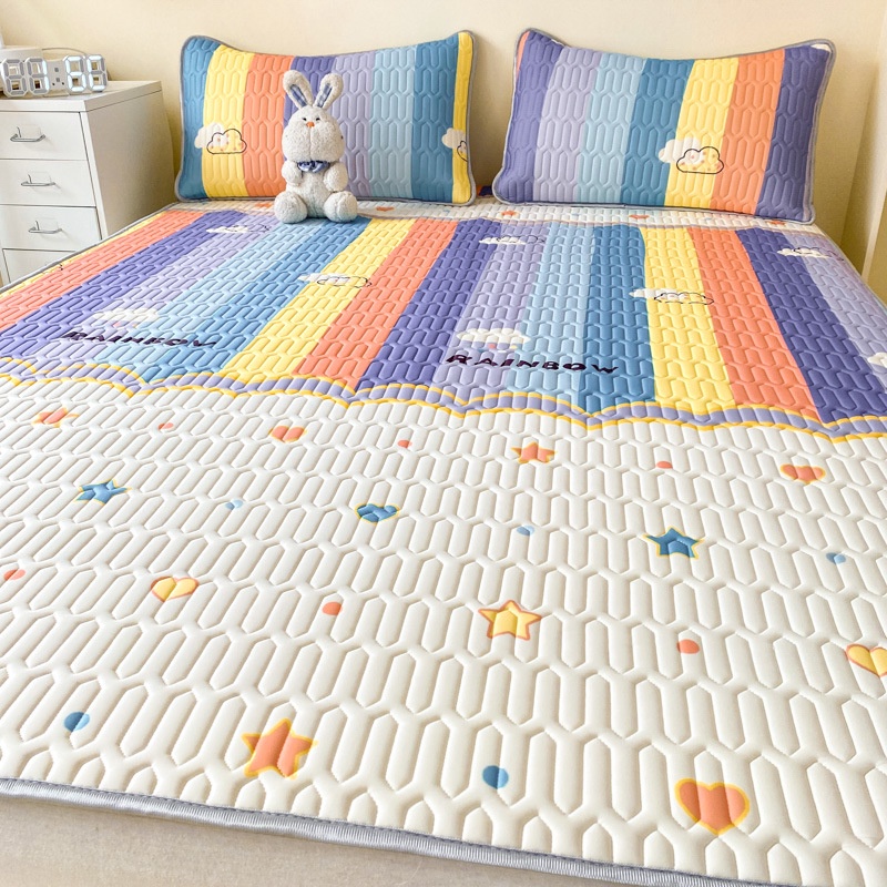 Bộ Thảm Lót Giường Ba Món Bằng Cao Su Lụa Mát Có Thể Giặt Sạch