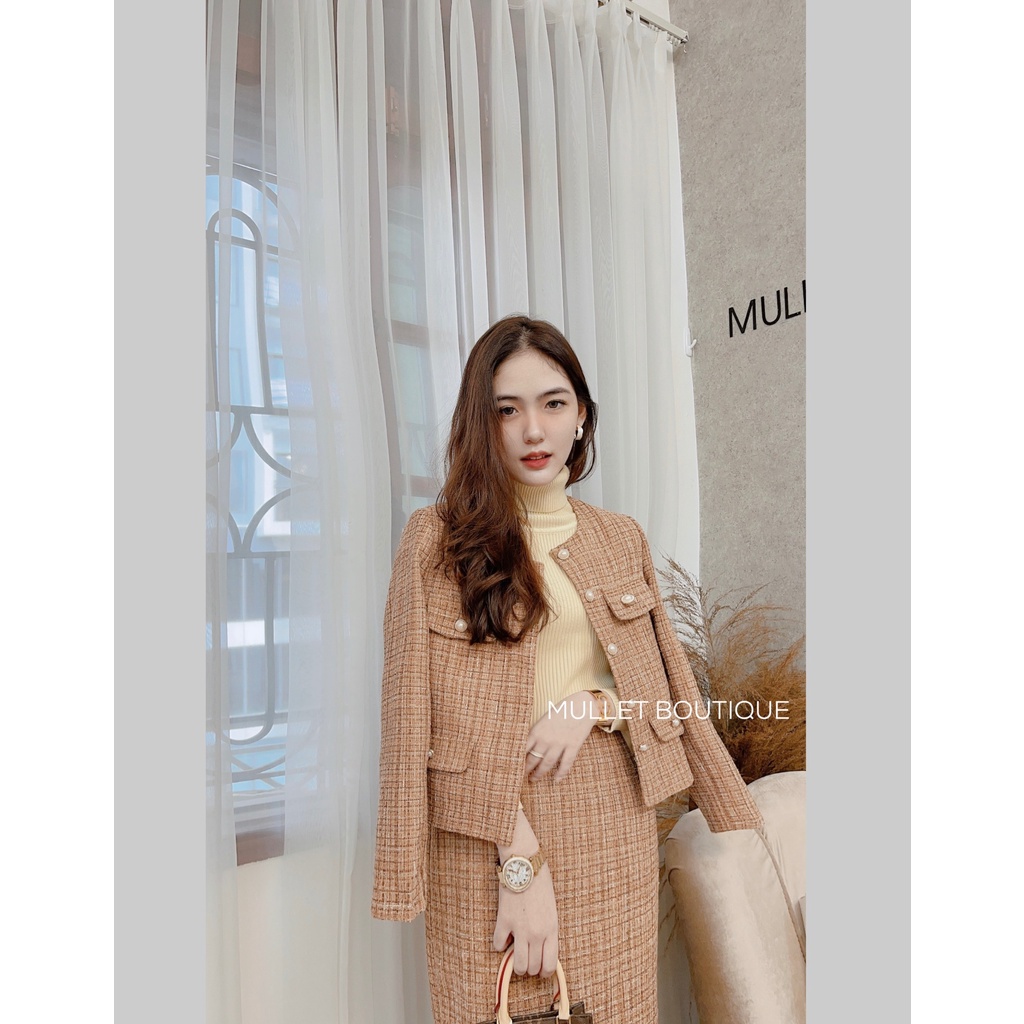 SET DẠ NHŨ CỔ TRÒN NÂU TÂY