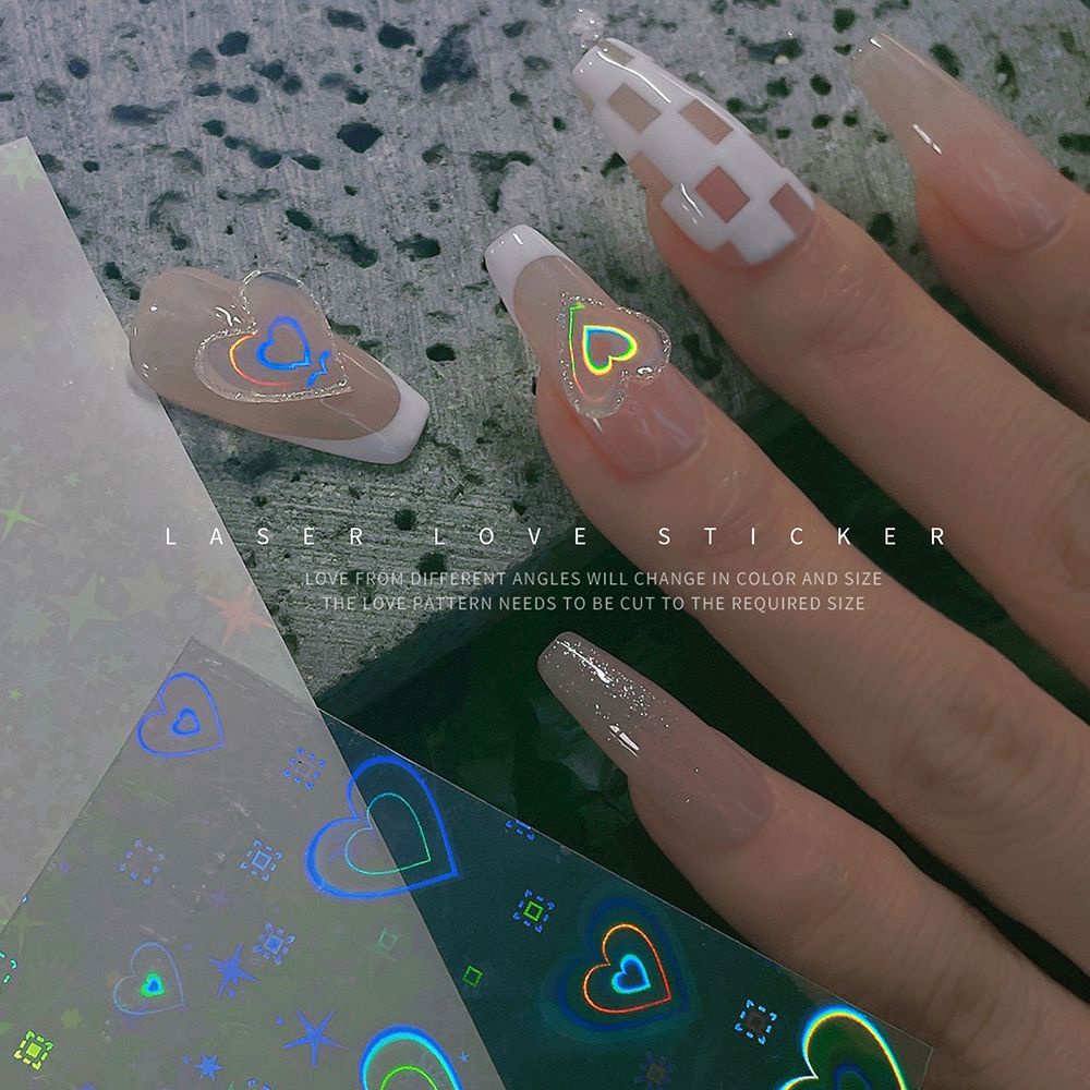 Giấy Dán Trang Trí Móng Tay Hình Trái Tim Màu Gradient Gradient DIY