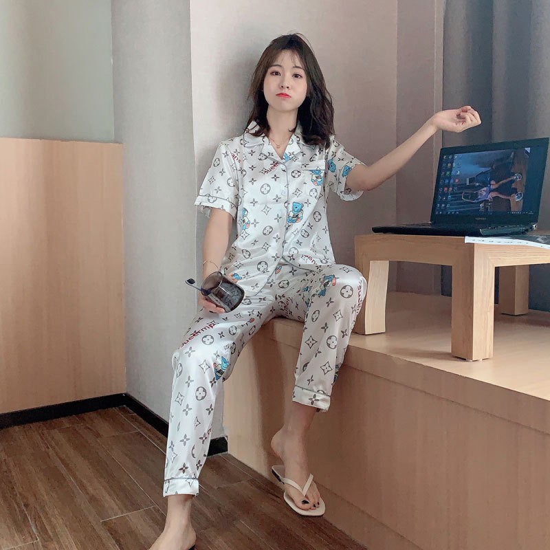 Women's Home Service Summer Suit Ice Silk Thin Two-piece Pajamas Suit