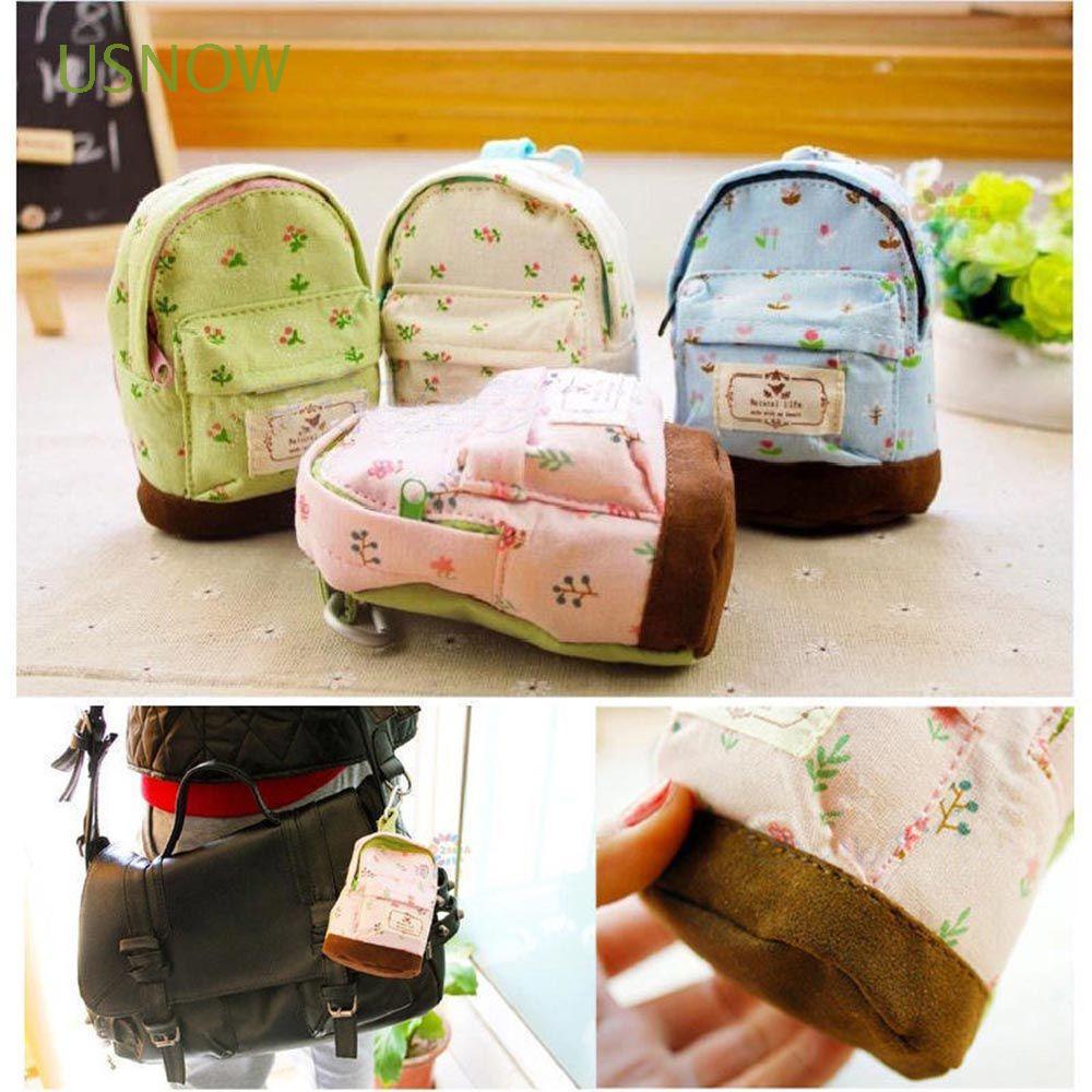 Túi Đựng Tiền Xu Mini Bằng Vải Canvas In Họa Tiết Hoa Dễ Thương Có Khóa Kéo Tiện Dụng