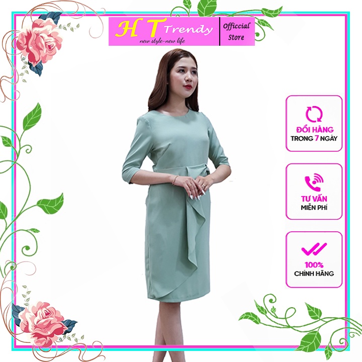 Đầm suông công sở đồ nữ dáng dài tay lỡ cổ thuyền eo thắt nơ chất liệu cotton thời trang thiết kế HT TRENDY
