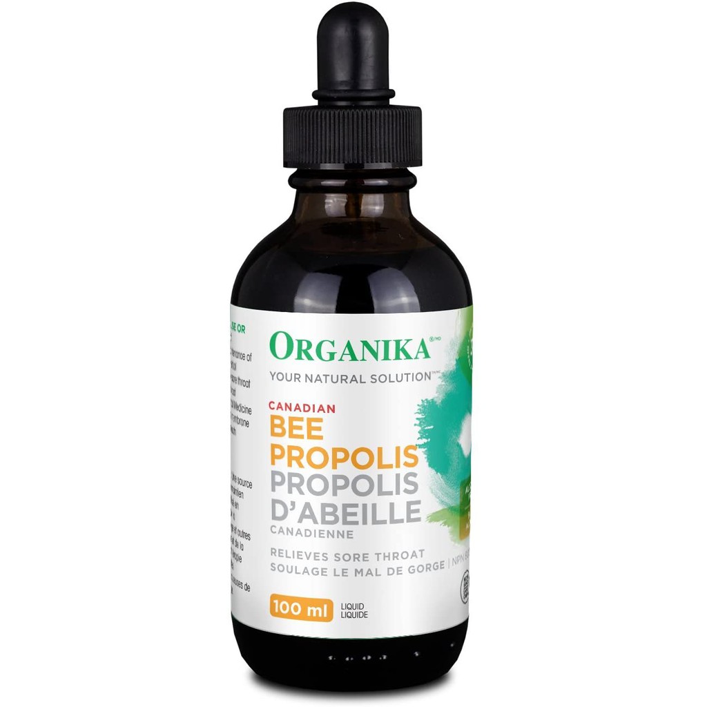 HÀNG SALE - DATE 06/2024, Hàng Canada Organika Liquid Bee Propolis lọ 100 ml giúp giảm đau cổ họng