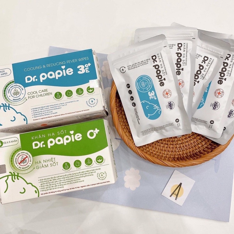 Khăn Lau Hạ Sốt Dr.Papie Cho Bé Từ Sơ Sinh Hộp 5 Túi