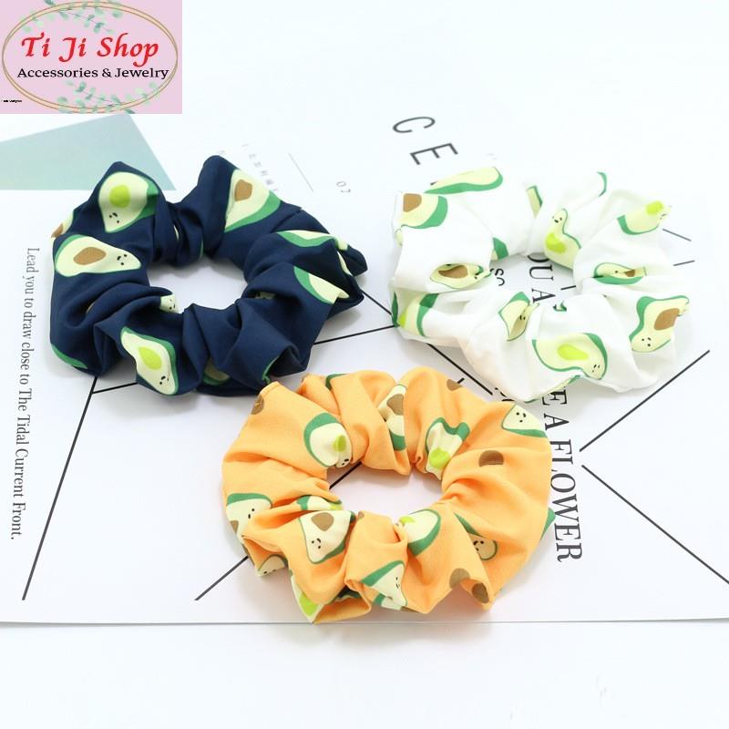 Dây cột tóc vải scrunchies quả bơ