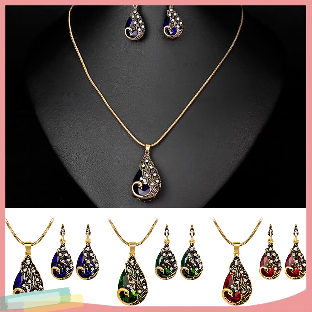 Bộ 3 Vòng cổ Và Đôi Khuyên Tai Hình Con Công Đính Đá Thời Trang Cho Nữ